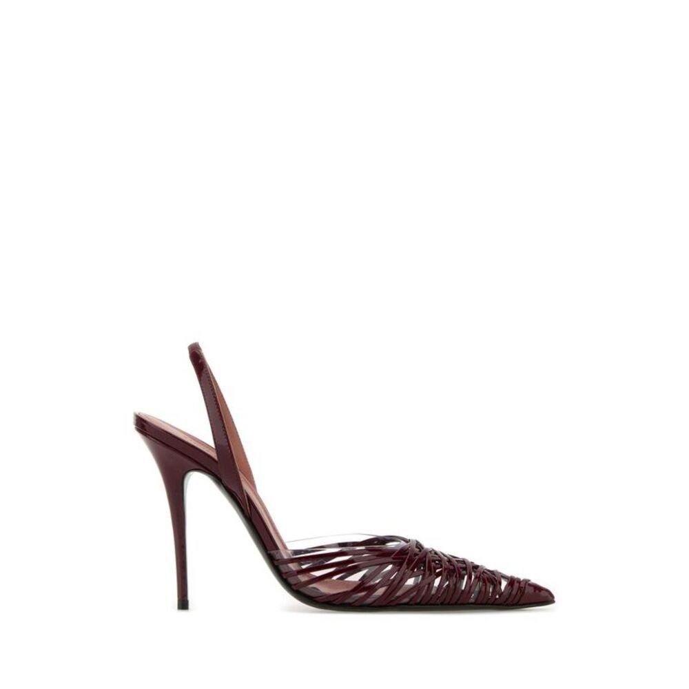 Amina Muaddi Women Burgundy Leather Lori Pumps